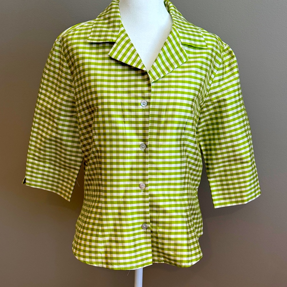 UC2 Green Gingham Silk Blouse Small